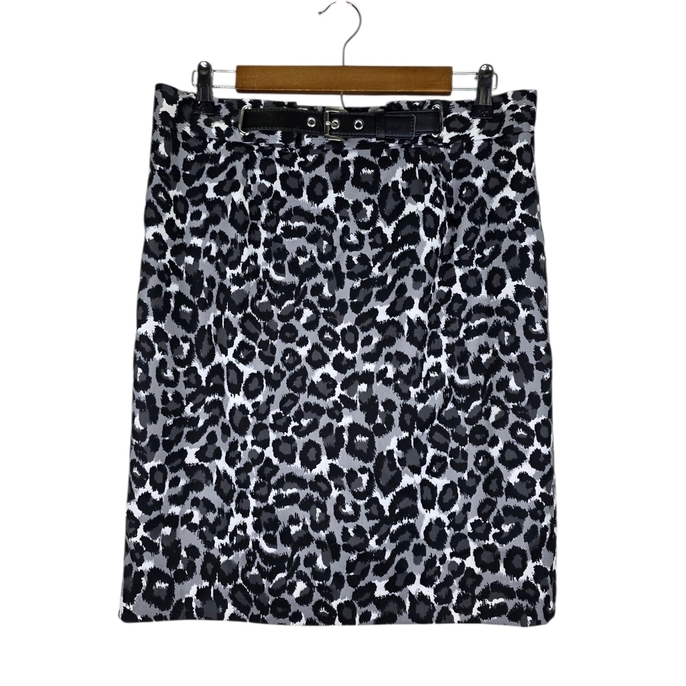 Michael Kors Womens Leopard Animal Print Lined Pencil Skirt Buckle Slit Size 8